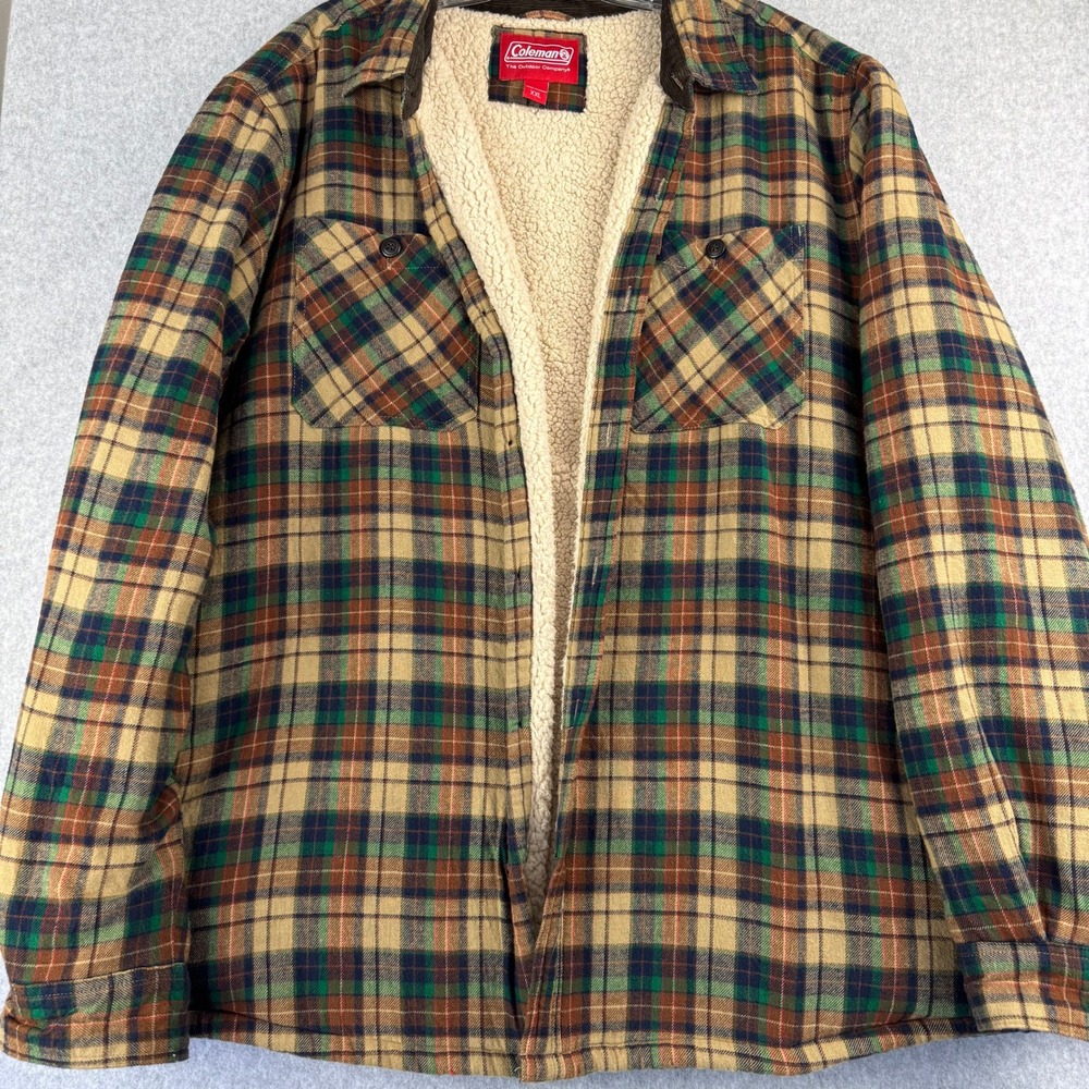 Coleman Sherpa Lined Flannel Shirt Jacket Mens XXL Plaid Workwear Cabincore